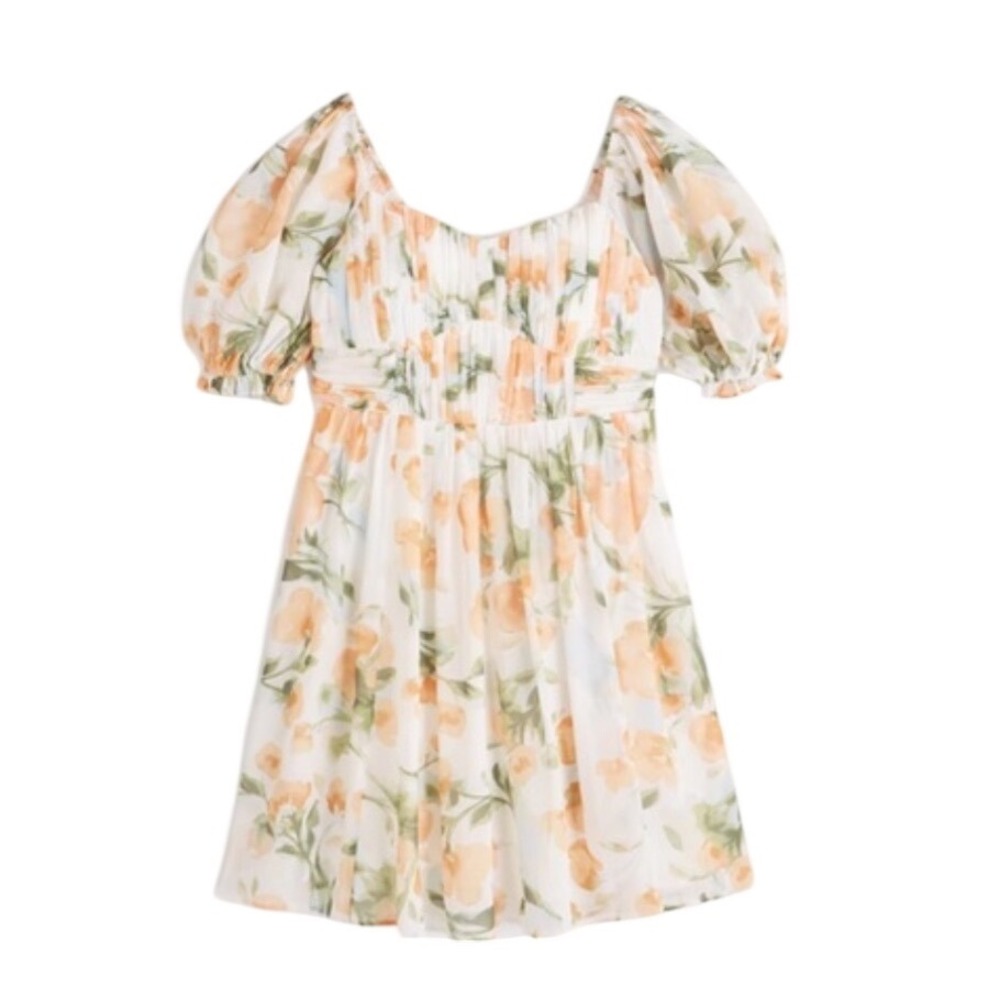 Abercrombie & Fitch Ruched Ruffle Puff Sleeve Mini Dress Floral Coquette Medium